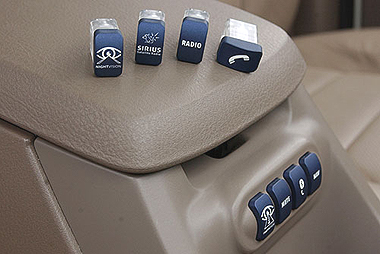 Ford Motor Company introduced its Smart Safe Research Vehicle, a test vehicle for evaluation of technologies like the moveable buttons show here, during its 2004 product introduction in Dearborn