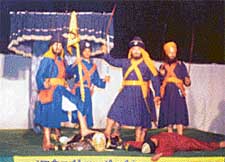 A scene from Sada Chir Jeevo being staged at Gujjarkhan Complex 