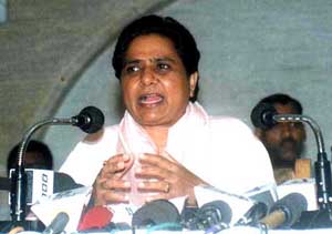 Uttar Pradesh Chief Minister Mayawati addresses the media