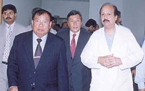 Prime Minister of the Lao Peoples Democratic Republic Bounnhang Vorachit at the Escorts Heart Institute and Research Centre in the Capital