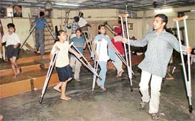 Children practising a dance sequence at Pracheen Kala Kendra which is a part of the play The President