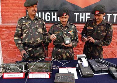 An advancedUS-made communication equipment recovered from a militant communication centre on display