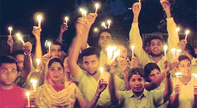 Members of the Student Organisation of Panjab University on a candlelight march
