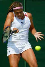 Jennifer Capriati of the US returns to Switzerland's Marie-Gaianeh Mikaelian