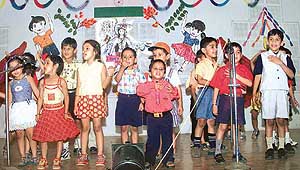 Participants present a song sequence at the conclusion of a workshop at Rajasthan Bhavan in Chandigarh on Saturday.