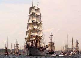The German three mast skiff 'Gorch Fock' sails during the traditional windjammer parade