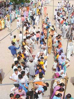 An aerial view of the voters who turned out at Chhapar village