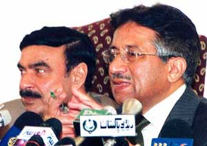 Pakistan President Pervez Musharraf speaks during a news conference at the airport in Islamabad on Saturday. 