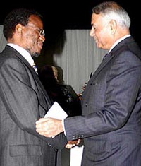 External Affairs Minister Yashwant Sinha with South African Home Minister Mangosuthu Buthelezi in Pretoria on Saturday