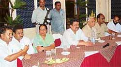 Congress MLA Chander Mohan addresses a Press conference in Panchkula