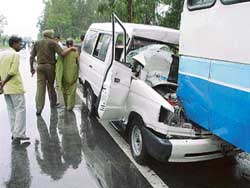 The Qualis which rammed into a Haryana Roadways bus in Ambala