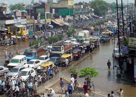 A traffic jam on the Gill road