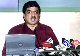 CEO, President and Managing Director of Infosys Technologies Nandan M. Nelekani talks during a Press conference