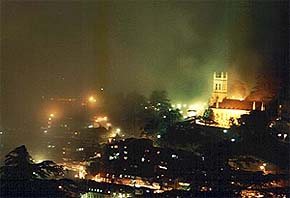 A misty view of Shimla at night