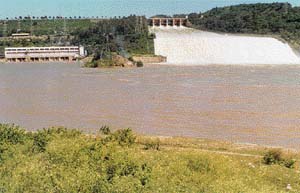 The Beas Dam spillway in operation