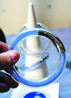 Japanese computer maker NEC Corp unveils its concept model of Visual Memory in a Bracelet in Tokyo. 