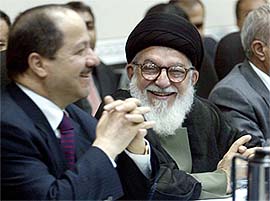 Mohammed Barhul Uloom a liberal Ayatollah talks to Kurdish Democratic Party leader Massud Barzani