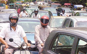 There was a huge traffic jam outside Delhi University North campus on the first day of the session on Wednesday.