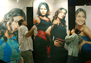Fashion designers set up stalls ahead of the India Fashion Week