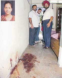 The spot where Simaranjit Kaur (inset) was done to death in her house in Sector 22, Chandigarh