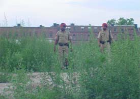 Police personnel patrol at the Civil Hospital