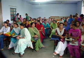Candidates seeking admission to various diploma courses wait for their turn for interview at the College of Home Science
