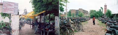 The scooter and cycle parking stand near the railway station in dilapidated condition