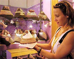 A foreigner admires jewellery designs at the India International Jewellery Show