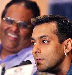 Bollywood star Salman Khan and director Satish Kaushik at a press meet of their forthcoming film Tere Naam in New Delhi