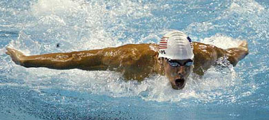 US swimmer Michael Phelps in action during the 200 metre butterfly heat 