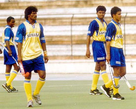 Indian hockey team at a workout session at the Sports College ground in Lucknow 