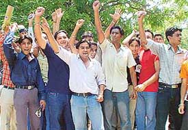 Students of Government College protest in support of their demands outside the college in Sector 11, Chandigarh
