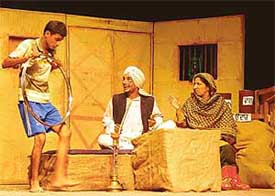 A scene from Kesro being staged during the Balwant Gargi drama festival at Tagore Theatre