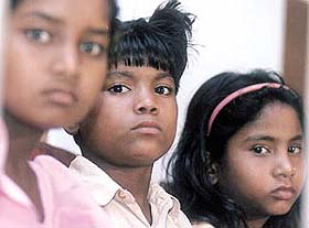 Girls from slums at a press conference organised by Bachpan Bachao Andolan in the Capital