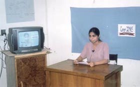 A student of Career Zone rehearsing TV news reading.
