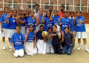 Spikers of Kundan Vidya Mandir School, Civil Lines, who bagged two titles (under-14 and 19 years) in the Zonal (PAU) School Tournament that concluded in Ludhiana