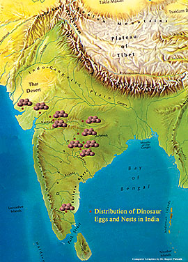 Distribution of dinasaur eggs and nests in India