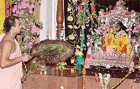 A scene at the ISKCON Temple, Hare Krishna Dham, Sector 36, on Sunday, the concluding day of the three-day Teej mela. Bhakti Vinod Dasa Prabhu