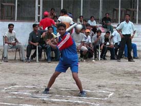 A player in action during the boys final in the VIIth Ludhiana District Junior Softball 