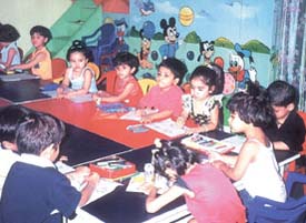 Children of Cherish Play School, Pitampura, participating in a painting competition