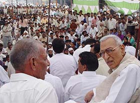 Former Chief Minister and Haryana Vikas Party President Bansi Lal at a public meeting in Ambala