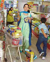Actress Rajeshwari at the shooting of the 'Tide-Khel Khel Mein' game show at Bhatias International Super Market in Sector 35