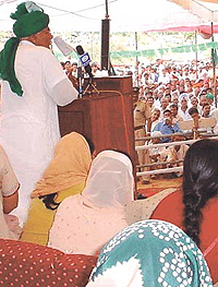 Haryana Chief Minister Om Prakash Chautala addressing a public meeting at Hamidpur village in Mahendragarh district on Tuesday.