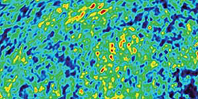Some of the colour differences in this temperature map of the cosmic microwave background, researchers say, result from a mysterious substance called dark energy