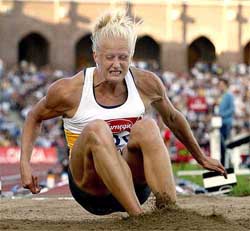 Carolina Kluft of Sweden in action during the long jump event in the IAAF Grand Prix meeting in Stockholm