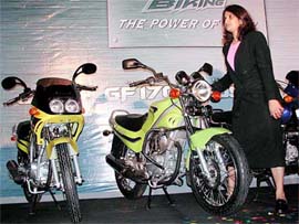Kinetic Engineering's joint Managing Director Sulajja F. Motwani  at the launch of the company's latest motorcycle models