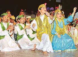 Students of Government Model Senior Secondary School, Sector 20, present a qawali on the eve of Independence Day at Tagore Theatre on Thursday.