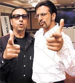 Gulshan Grover and Javed Jaffery at a press conference to promote their film Boom