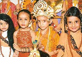 Students of Aanchal International School enact Raasleela as part of Janmashtami celebrations on the school premises in Sector 35