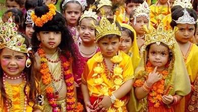 Tiny tots of Hollyhock Nursery School await their turn to perform Raaslila as part of Janmashtmi celebrations